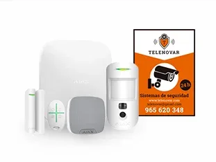Kit de alarma Ajax con central, detector de movimiento con cámara, contacto de puerta, mando y sirena interior