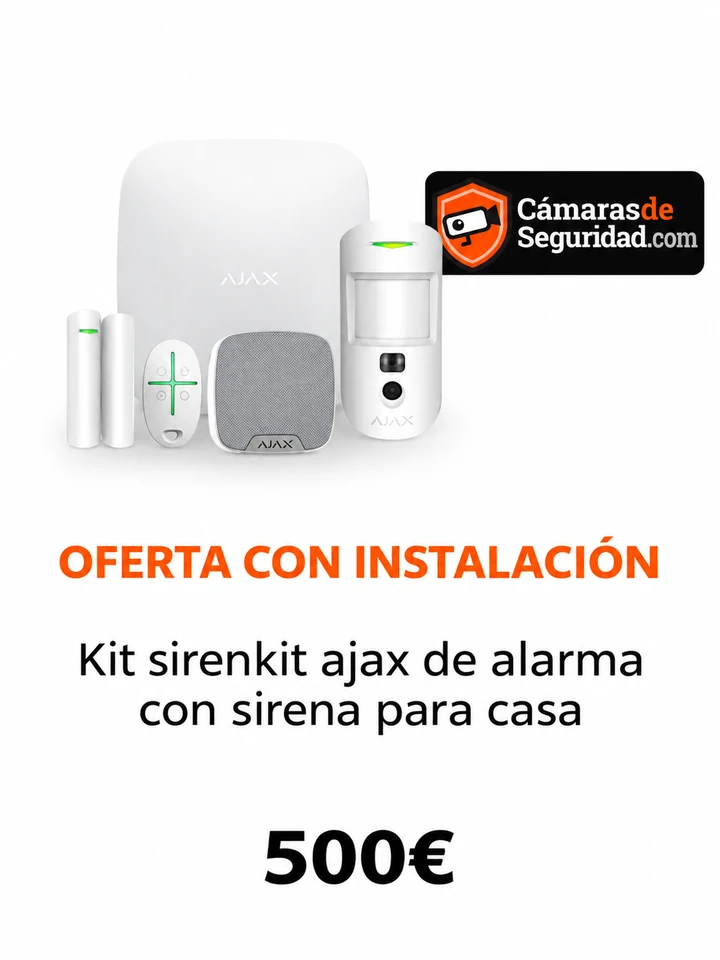 Kit de alarma Ajax con central, detector de movimiento con cámara, contacto de puerta, mando y sirena interior